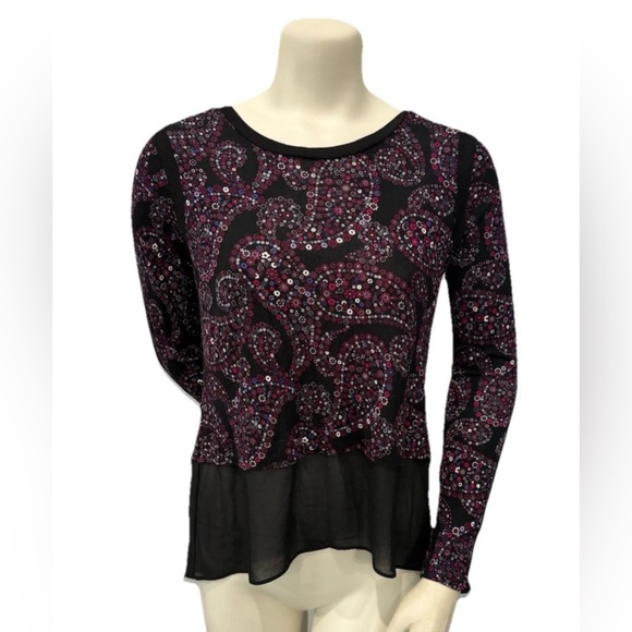 Michael Kors Tops - Michael Michael Kors Womens M Black Paisley Floral Print Long Sleeve Blouse Top